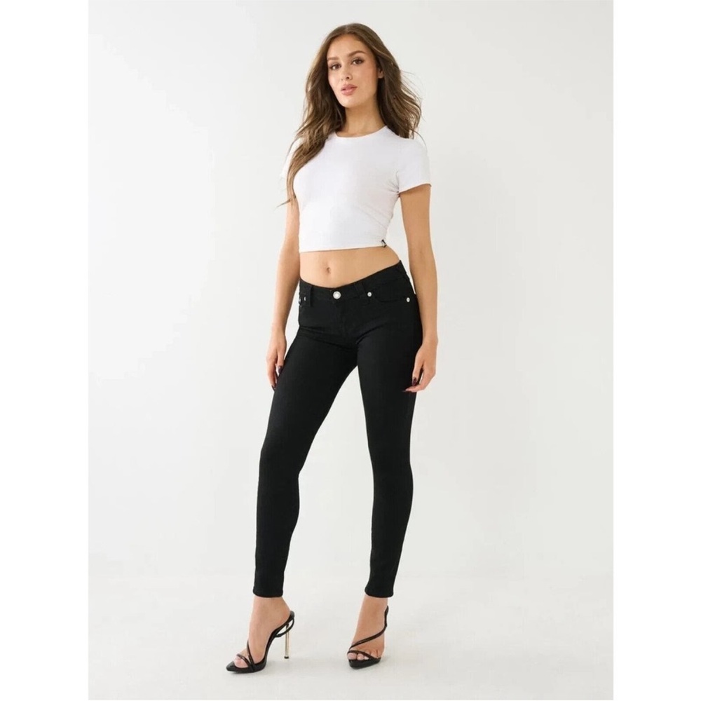 True Religion Halle Mid Rise Super Skinny Black Jeans